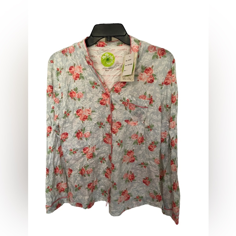 Women White Orchid P452 Floral Size L Sleepwear Top - 2304